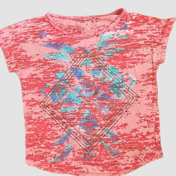 77KIDS GIRLS ORANGE PEACE T-SHIRT W/GEOMETRIC GRAPHIC IN FRONT SIZE SMALL - Picture 3 of 9